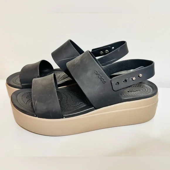 CROCS Brooklyn Low Wedge Black Sandals Size 8 - Picture 5 of 9